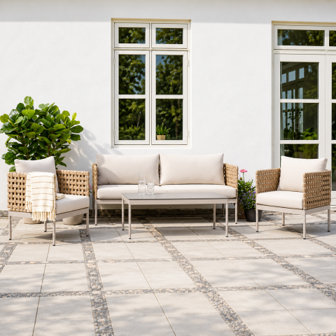Lauko baldų komplektas „ENVY“ – sofa, 2 foteliai ir staliukas