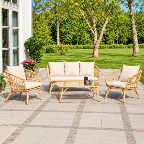 Lauko baldų komplektas – sofa, 2 foteliai ir staliukas